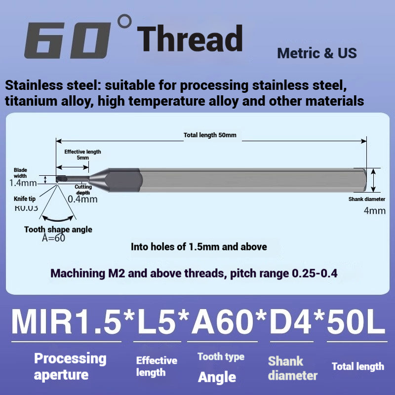 1124-MIR Integral Tungsten Carbide Inserts for Stainless Steel Small Bore Threaded Tools Small Threaded Turning Tools Shandong Denso Pricision Tools Co.,Ltd.